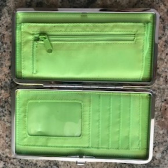 Neon Green Quilted Cardholder / Clutch - Picture 2 of 6
